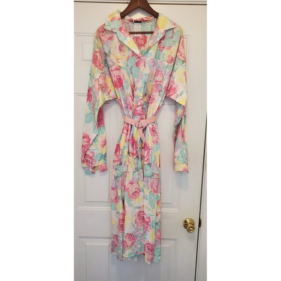 Vtg 1980s Ellen Hart Original Pink Pastel Floral Shirt Dress W/ Belt Flower 22 T - Picture 4 of 16